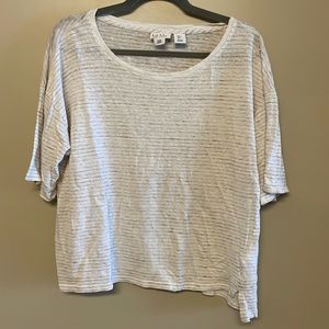 Nicole Miller New York 100% linen striped top semi crop semi sheer size L